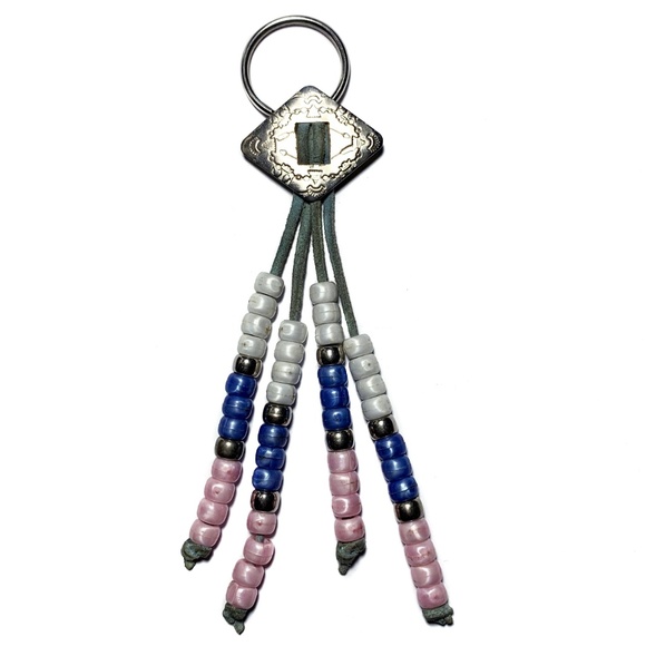 Vintage 70s 80s Leather Concho Tassel Keychain - Picture 1 of 5